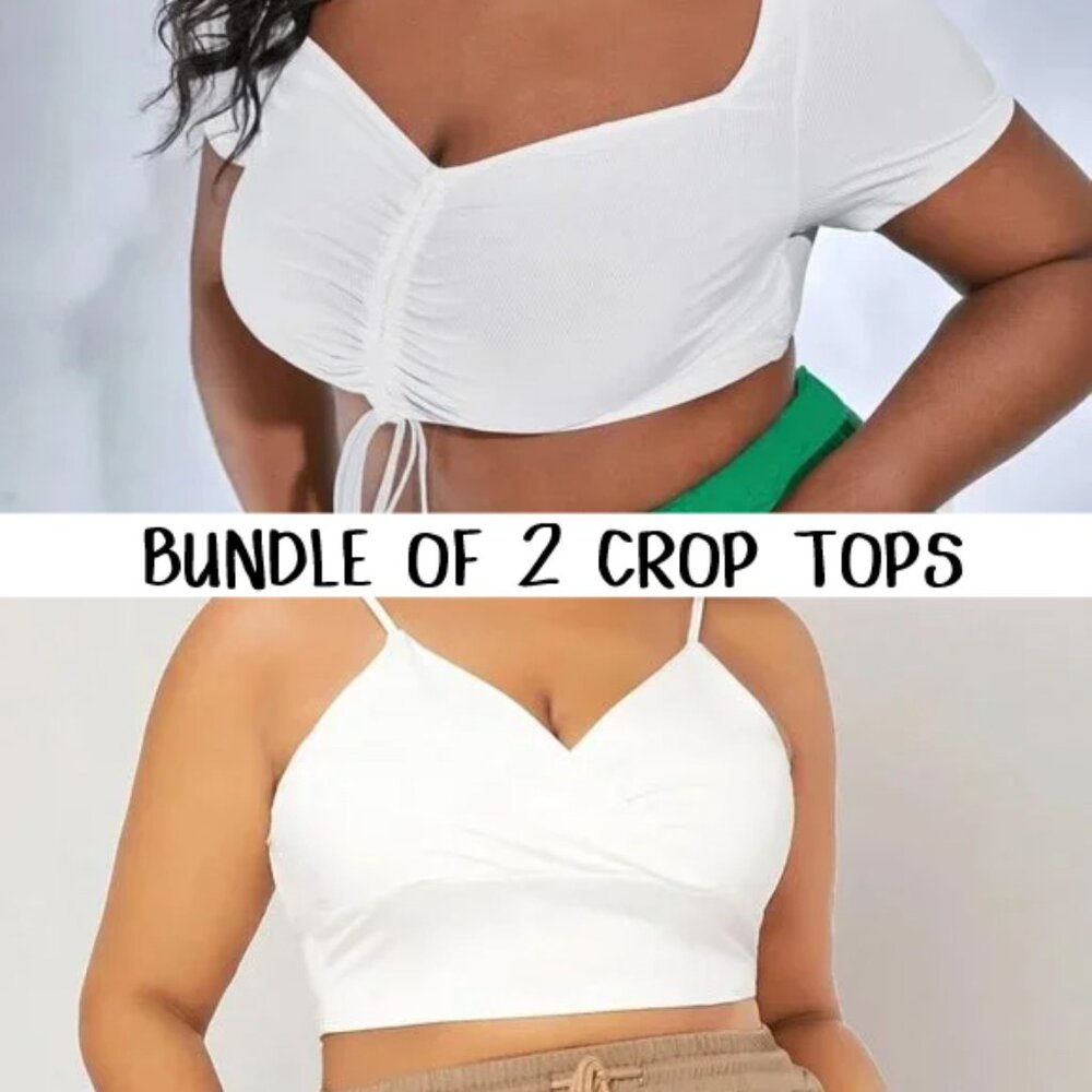 BUNDLE OF 2 NWT Shein 4X Plus Solid White Crop Tops - Cami & Cap Sleeves